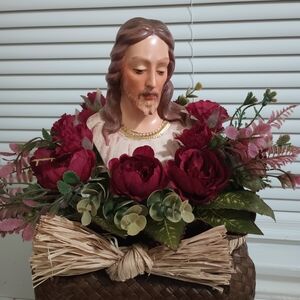 Decorative Jesus Bust with Floral Arrangement